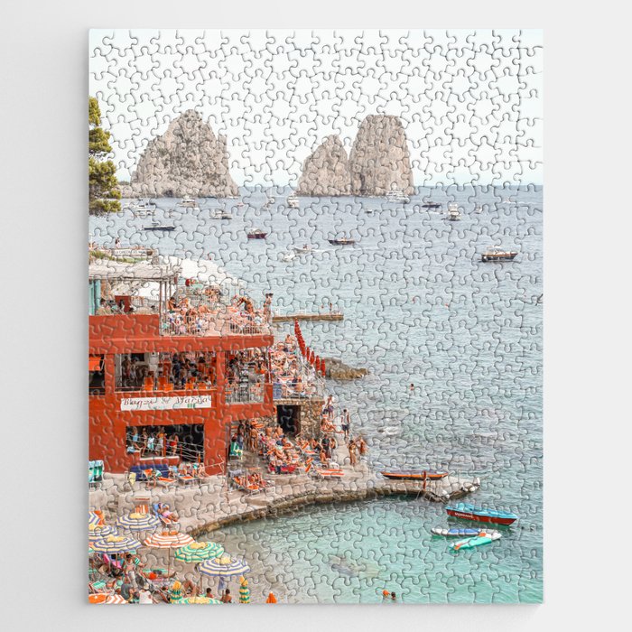 Capri Island Summer Photo | Bagni di Maria Beach Club Art Print | Italy Landscape Travel Photography Jigsaw Puzzle
