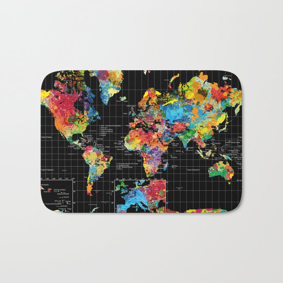 World Map Black - 1 Bath Mat