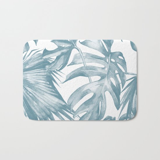 Island Dream Teal Blue Leaves Bath Mat