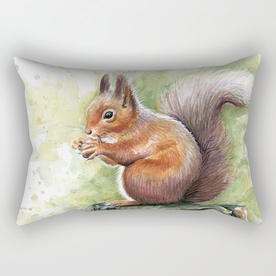 Squirrel and Nut Forest Animals Watercolor Rectangular Pillow