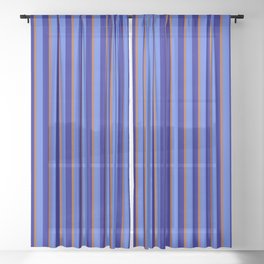 [ Thumbnail: Sienna, Dark Blue, and Royal Blue Colored Lined Pattern Sheer Curtain ]