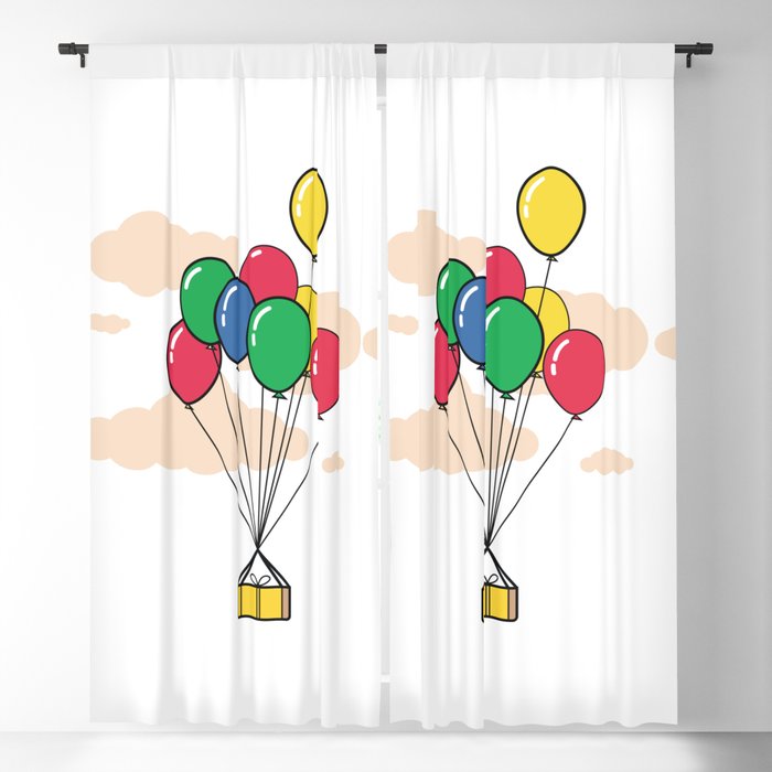 Gift box tied to balloons floating in the sky Blackout Curtain