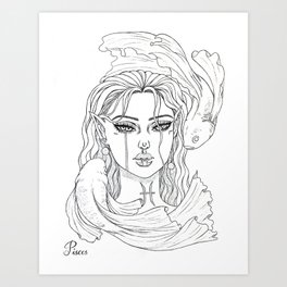 Pisces - Zodiac Girl Drawing Art Print