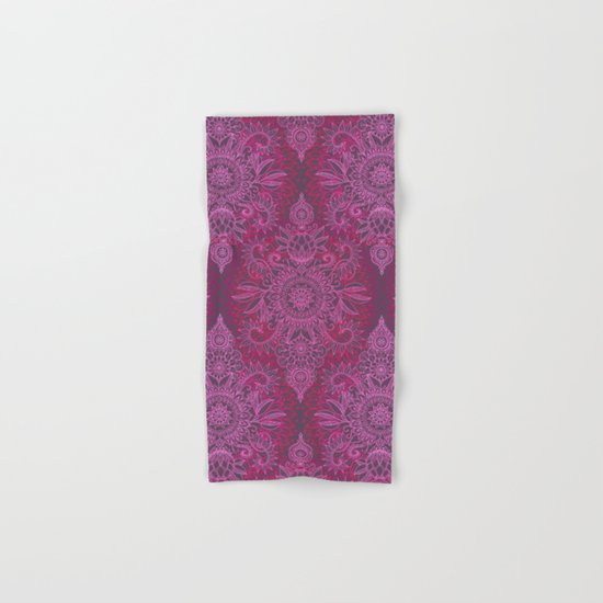 Magenta, Pink & Coral Protea Doodle Pattern Hand & Bath Towel