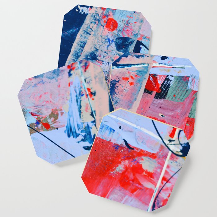 Days go by: a vibrant abstract contemporary piece in red, blue and pink by Alyssa Hamilton Art Coaster