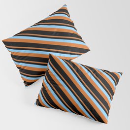 [ Thumbnail: Light Sky Blue, Chocolate & Black Colored Lines/Stripes Pattern Pillow Sham ]