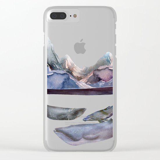 mountain and whales Clear iPhone Case