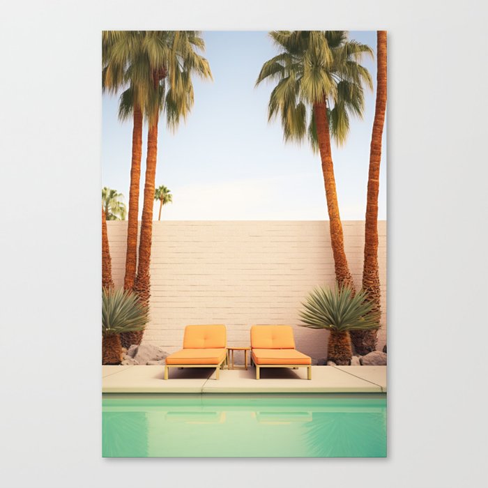 Sunny Poolside Oasis: Palm Springs Wall Art Canvas Print