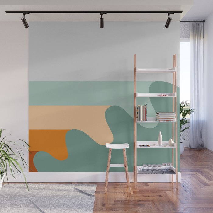 Vea - Minimalistic Colorful Retro Stripe Wave Pattern in Green Wall Mural