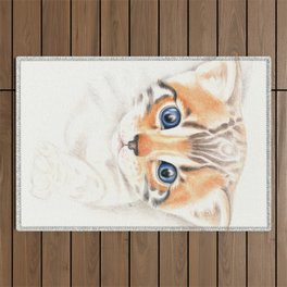 Cute Bengal Kitten Colored Pencil Art Outdoor Rug