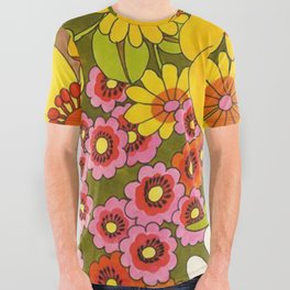 Vintage Retro Bloom Flowers All Over Graphic Tee