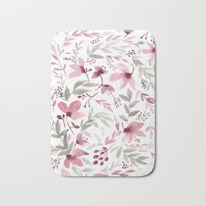 Rustic Floral Watercolor Flowers Burgundy Pink Bath Mat By Stephaniedenneart Society6