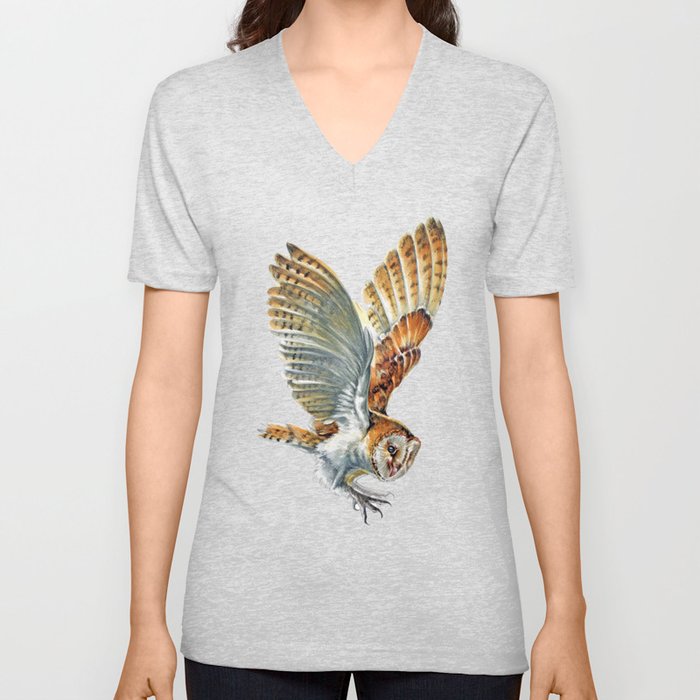 Barn Owl Landing  V Neck T Shirt