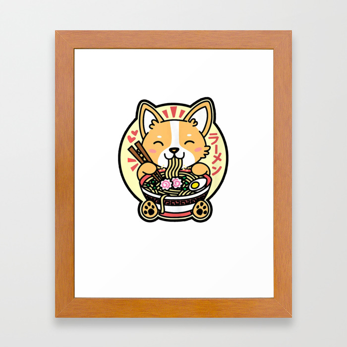 Kawaii Ramen Cute Anime Dog Corgi Japanese Noodles Framed Art