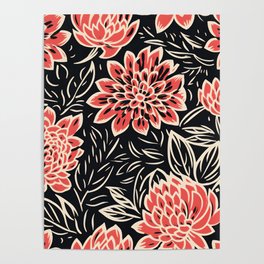 Floral Linocut  Poster