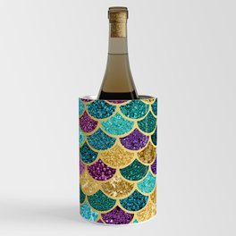 Glitter Blues, Purples, Greens, and Gold Mermaid Scales Wine Chiller
