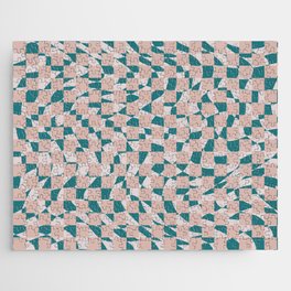 Checked checkered checkers green and pink Jigsaw Puzzle