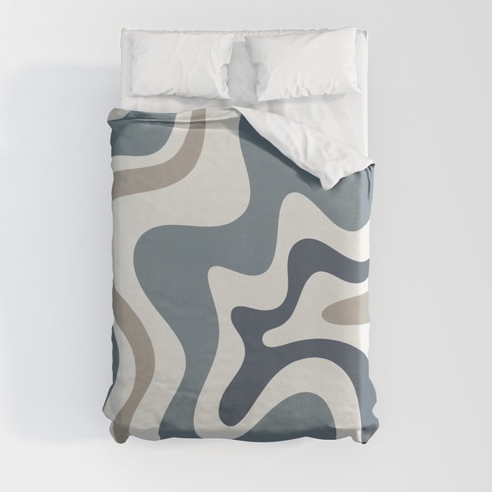 Liquid Swirl Abstract Pattern in Neutral Blue Gray on Off White Duvet Cover