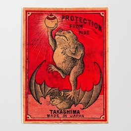 Vintage Japanese Frog & Bat Matches Poster