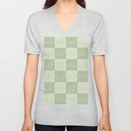 Sage Green Checker Boobs V Neck T Shirt