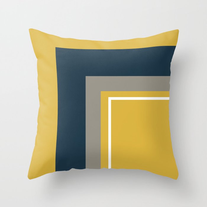 Half Frame Minimalist Pattern 3 in Deep Mustard Yellow, Navy Blue, Grey, and White. Throw Pillow