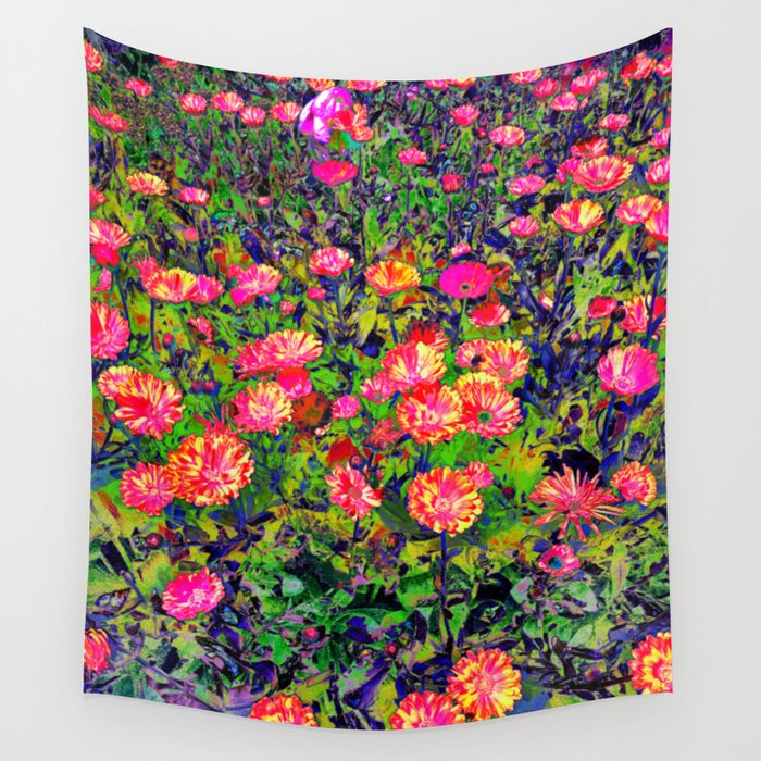 Trippy Multicolor Flower Garden Wall Tapestry