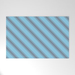 [ Thumbnail: Sky Blue and Light Slate Gray Colored Stripes Pattern Welcome Mat ]