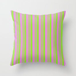 [ Thumbnail: Green & Violet Colored Lined Pattern Throw Pillow ]