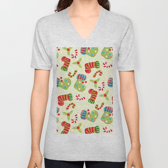 Christmas Pattern V Neck T Shirt