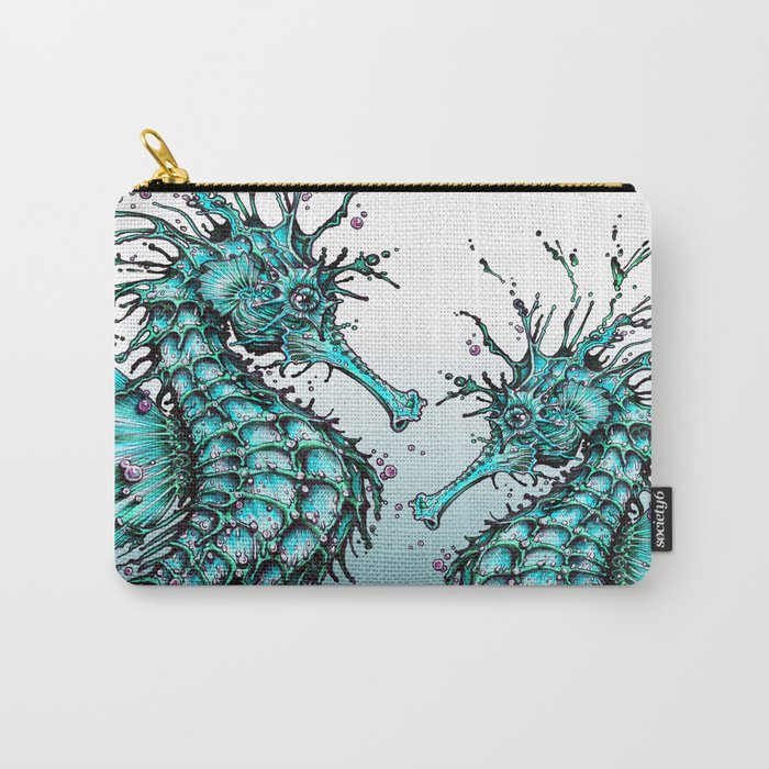 Cyan Seahorse Carry-All Pouch