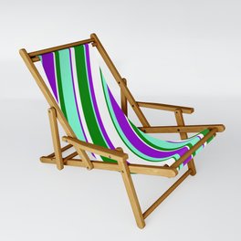 [ Thumbnail: Aquamarine, Dark Violet, White & Green Colored Lines/Stripes Pattern Sling Chair ]
