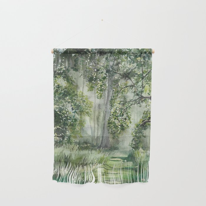 Path Through the Woods Watercolor Painting Wall Hanging