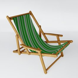 [ Thumbnail: Gray and Dark Green Colored Lined Pattern Sling Chair ]
