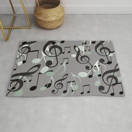 Many Music Notes with clef grey and black Area & Throw Rug