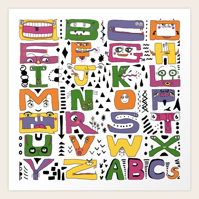 Super Silly Abc Alphabet Letters Art Print By Amygale Society6