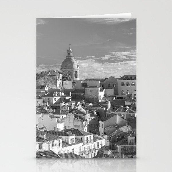 Vintage black and white view of Alfama, Lisbon, Portugal art print - summer travel photography Stationery Cards