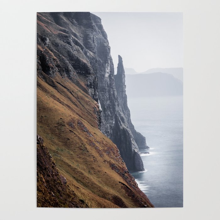 Dramatic Cliff Monolith Witches Finger Faroe Island Poster