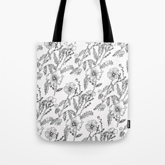 Black-White Flower Pattern Tote Bag