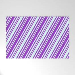 [ Thumbnail: Dark Orchid & Light Cyan Colored Stripes/Lines Pattern Welcome Mat ]