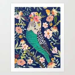 Parakeet with Floral Crown Art Print