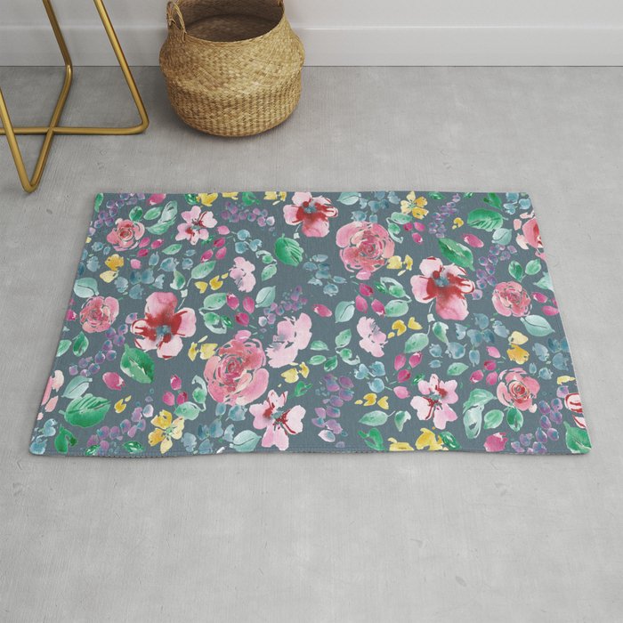 Pink Flowers on Gray Rug by Hand and Hart Designs by Amy Barnhart ...