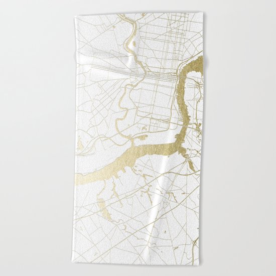 Philidelphia - White and Gold Beach Towel