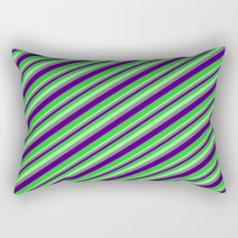[ Thumbnail: Green, Gray, Indigo, and Lime Green Colored Stripes Pattern Rectangular Pillow ]
