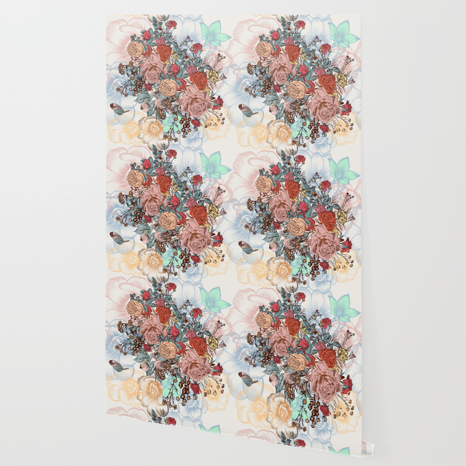 Beautiful Flower Vector Pattern Illustration With Wild Roses And