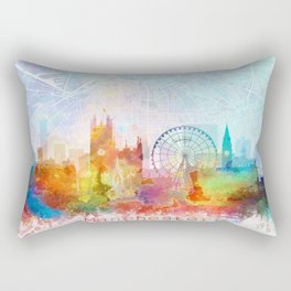 Manchester Skyline Map Watercolor, Print by Zouzounio Art Rectangular Pillow