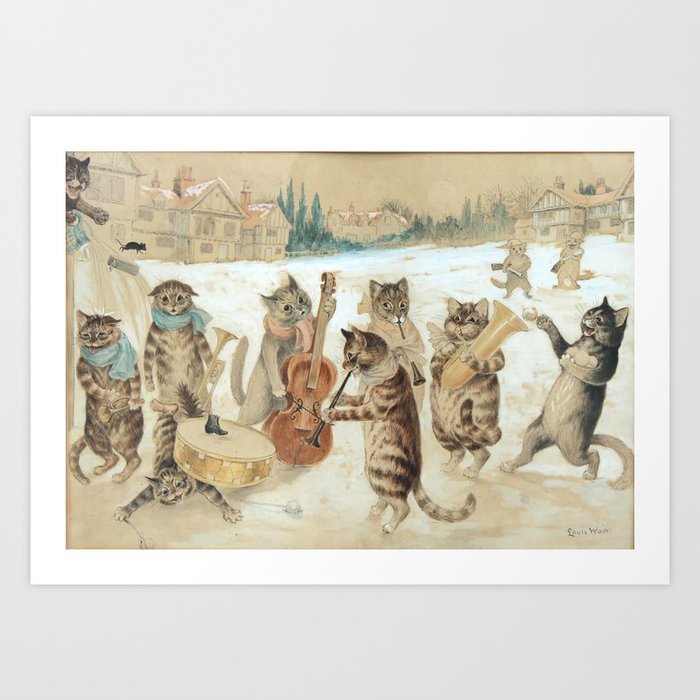 Carol Singing Cats' Funny Vintage Christmas Louis Wain Art Print