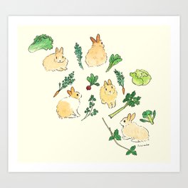Veggies and bunnies Art Print