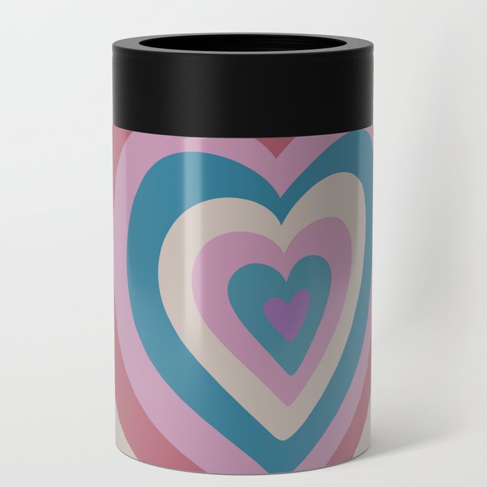 Retro Groovy Love Hearts - dark bright blue navy pink red Can Cooler