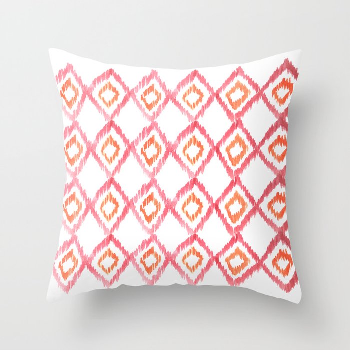 Fiery Coral - aztec watercolour pattern Throw Pillow