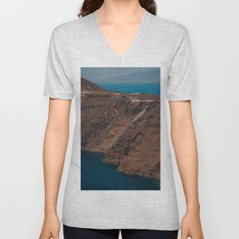 Santorini Coastline Cliffs | Red Volcanic Island & the Sea | Landscape of the Greek Islands, Europe V Neck T Shirt